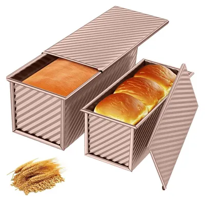 Zdjęcie produktu dla Forma do pieczenia chleba z pokrywką, zestaw 2 sztuk, kolor różowe złoto, powłoka nieprzywierająca