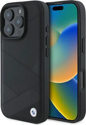 Produktbild von Etui Bmw Zeichen Leder Kreuzung Linien Muster Na Iphone 16 Pro Max - Czarne