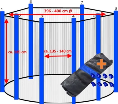 Produktbild von walexo Trampolin Sicherheitsnetz für 8 Stangensystem ( 396 Ø, Schwarz/Blau )