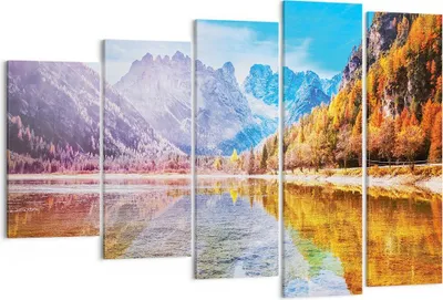 Produktbild von Bild auf Leinwand - Leinwandbild - 5 Teile - Herbst Landschaft Berge - 150x100cm - Wand Bild - Wanddeko - Wandbilder - Leinwanddruck - Bilder - Wanddekoration - Leinwand bilder - EG150x100-4624