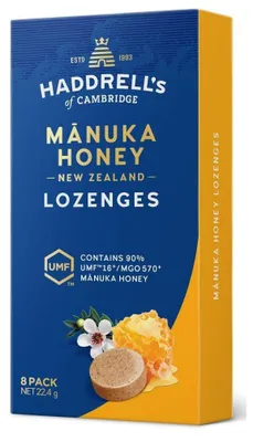 Zdjęcie produktu dla PASTYLKI DO SSANIA MIÓD MANUKA MGO 570+ UMF 16+ 22 g - HADDRELL'S OF CAMBRIDGE