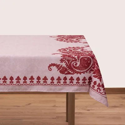 Tischdecke 210x140 cm rechteckig beige-rot Polyester bügelfrei