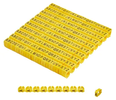 Produktbild von Offgridtec Kabelmarker Clips A–Z, 260 Stück, für 6 mm² Kabel, je 10x Buchstaben, gelb