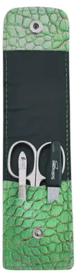 Immagine prodotto di Set per manicure Solingen, 3 pezzi – forbici per unghie, pinzette e lima in zaffiro – astuccio in vera pelle Germany, verde / Kayman
