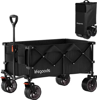 Produktbild von LifeGoods Bollerwagen - XL - Faltbar - 100KG - 200L - Handwagen - Schutzhülle - Schwarz