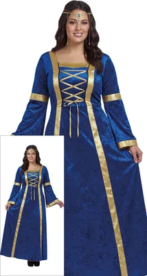 Productafbeelding van Prinsessenmagiër kostuum, middeleeuws, carnaval, tovenares, sprookjesfiguur, elegante kleding, fantasiekostuum, kostuumfeest, rollenspel, historische kleding, sprookjeskoningin, fantasiekostuum, maat: 44 - 46 (XL), kleur: blauw