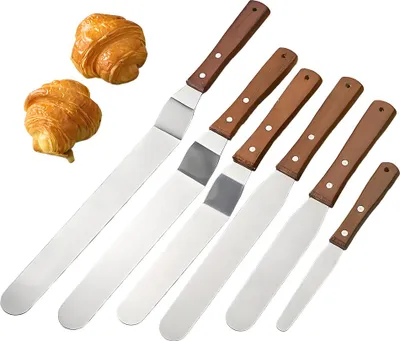 Produktbild von Konditor-Spatel Set 6 Stück, Edelstahl Klinge, Flexible Blätter, Holzgriff Für Kuchenverzierung