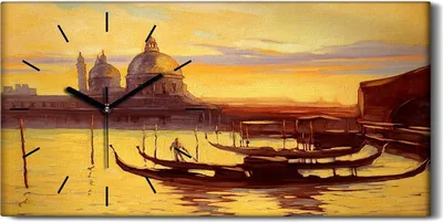 Produktbild von Wandkunst Leinwand Bild Uhr 60x30 Gemälde Stadt Antike Boot Sonnenuntergang - schwarze Hände