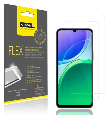 Produktbild von 2x Schutzfolie für Vivo Y11d Folie, 100% Displayabdeckung, dipos Flex