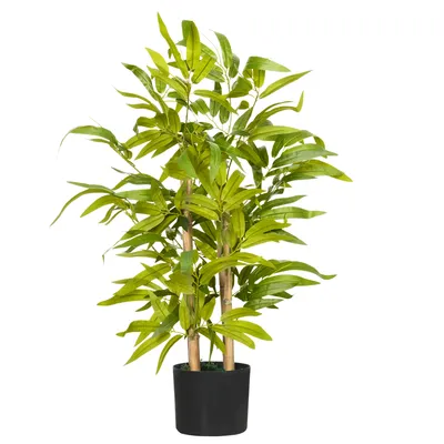 Image de HOMCOM Bambou artificiel plantes artificielles décoratives hauteur 60 cm - tronc branches lichen feuilles grand réalisme pot inclus noir vert