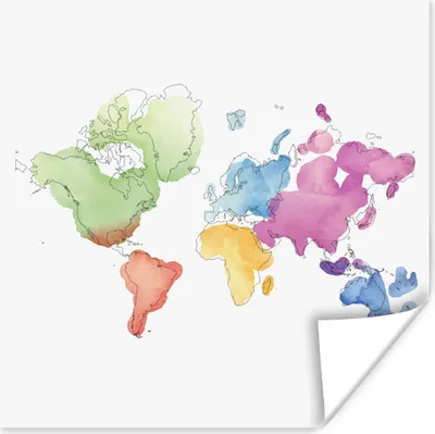 Produktbild von MuchoWow® Poster Moderne Weltkarte in Aquarell 75x75 cm - Wand Dekoration