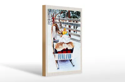 Produktbild von Holzschild Reise 20x30cm Finnland Schnee Hirsch Schlitten