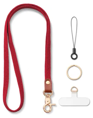 Produktbild von Langes, elastisches Schlüsselband zum Umhängen, roter Schlüsselring