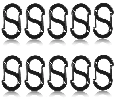 10 Doppel-Karabinerhaken aus Edelstahl, S-Form, schwarz