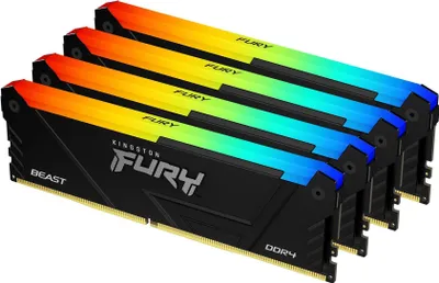 Image de Kingston FURY Beast RGB - DDR4 - Kit - 32 Go : 4 x 8 Go - DIMM 288-PIN - 3600 MHz / PC4-28800 - CL17 - 1,35 V - non tamponné - non-ECC - Noir