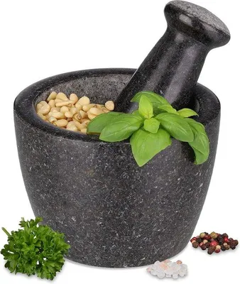 Produktbild von Granit-Stempel 10x14 cm - Unbeartes Granit mit Kräuterpulver für schwarze Kräuter und Gewürze