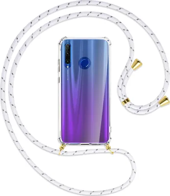 Produktbild von Handykette Backcover-Schutzhülle mit Band (Metall goldfarben) für Honor 20 Lite / 20e - weiß/grau