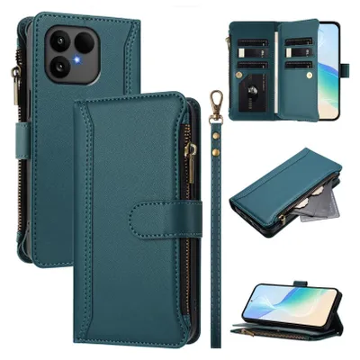 Immagine prodotto di Custodia per Fairphone 6, con cerniera, portafoglio Custodia flip in Finto cuoio con tasche per carte, supporto e passante per la mano verde