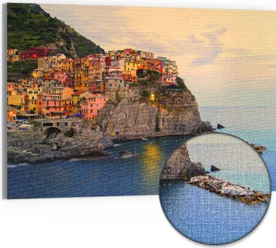 Produktbild von DEQORI Hybrid Leinwand Bild 90x60 cm 'Klippenlichterfest' Wandbild Glas flach modern