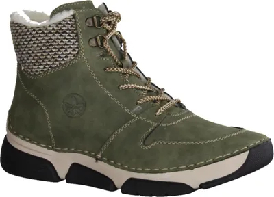 A single green high-top sneaker boot is shown against a white background.