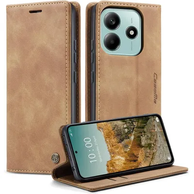 Immagine prodotto di Custodia a libro in ecopelle marrone per Xiaomi Redmi Note 14 5G, con portacarte e funzione stand