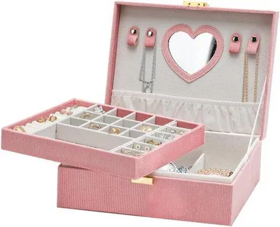 Produktbild von Schmuckkästchen für Mädchen – Schmuckaufbewahrung – Schmuckorganizer – Zwei Ebenen – 25x20x9,5 cm – Rosa