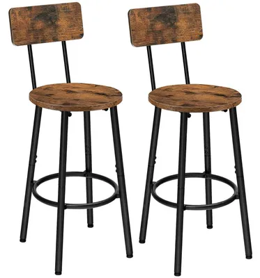 Produktbild von Barhocker 2er-Set mit Rückenlehne und Fußstütze, Vintagebraun und Schwarz, 32x32x93 cm