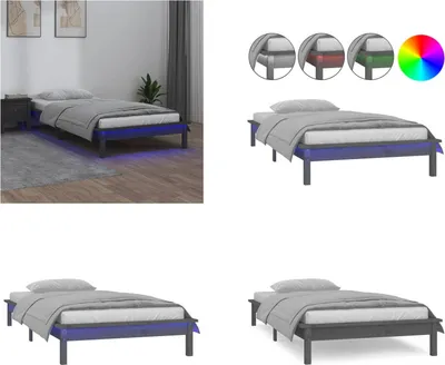 Immagine prodotto di vidaXL Letto in legno massiccio con illuminazione a LED grigio 90x200 cm - Struttura per letto - Cornici per letto - Struttura per letto - Letto per camera da letto