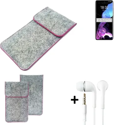 Produktbild von K-S-Trade Handy Schutz Hülle kompatibel mit Meizu 18 Schutzhülle Handyhülle Filztasche Pouch Tasche Case Sleeve Filzhülle hellgrau pinker Rand +