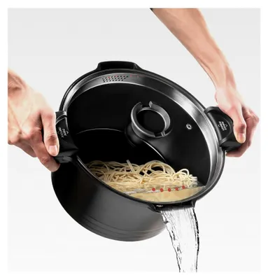 Produktbild von Nudeltopf mit Siebeinsatz 28 cm für Induktion, 8 Liter, Aluguss, keramikbeschichtet, schwarz