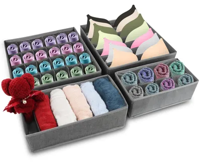 Aufbewahrungsboxen-Set 4tlg. für Schubladen, Vliesstoff, grau