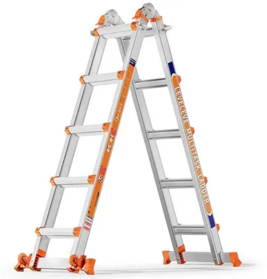 Immagine prodotto di Scala multiuso in alluminio, 5 metri, portata massima di 150 kg, estensibile, pieghevole e dotata di ruote