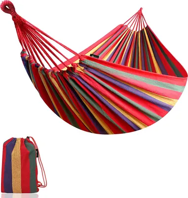 Produktbild von Hängematte Outdoor Baumwolle 190 x 80 cm, Tragkraft bis 200 kg, tragbar mit Tragetasche für Terrasse, Hof, Garten