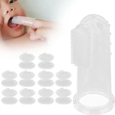 Image de 10 pièces Brosse à dents à doigts pour bébé, brosses à dents en silicone souple pour nouveau-né, coque transparente