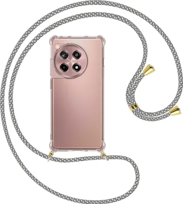 Produktbild von Handykette Backcover-Schutzhülle mit Band (Metall goldfarben) für OnePlus 12R / Ace 3 (6.78'') - weiß/grau kariert