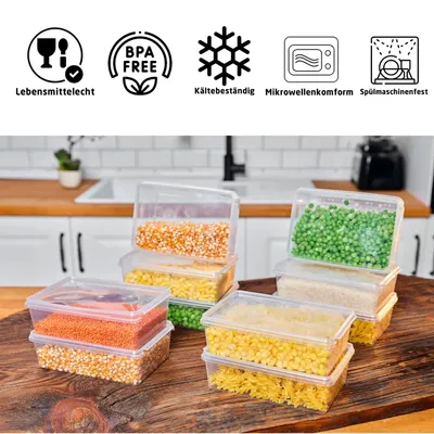Produktbild von Vorratsdosen Set 10Stück 1L rechteckig stapelbar luftdicht Aufbewahrungsbox Lebensmittelbox Plastikdose BPA frei mikrowellengeeignet spülmaschinenfest