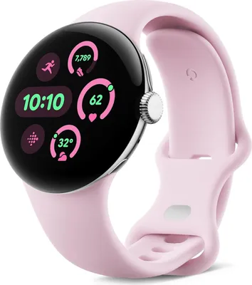 Produktbild von Google Pixel Watch 3 (LTE) 41mm Polished Silver mit Sportarmband Rose Quartz