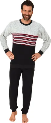 Produktbild von Edler Herren Frottee Pyjama, Schlafanzug mit Bündchen und Rundhals - 291 101 13 004 ; dunkelgrau , 52