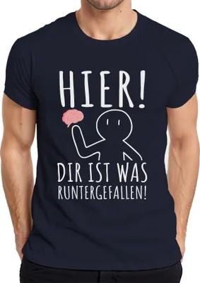 Produktbild von Hier! Dir ist was runtergefallen! Gehirn Nerd Humor Lustig Ironie Herren T-Shirt, Navy, M