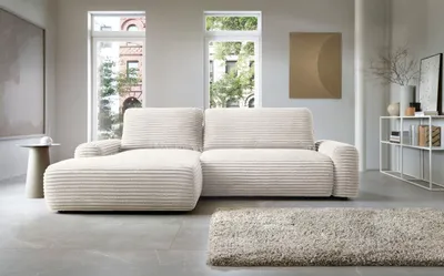 Produktbild von Masseno Ecksofa OSSO mit Schlaffunktion L-Form, Sofa mit Bettkasten, Wohnzimmersofa, Couch, Soffa, Bettsofa, Couchgarnitur- Creme, AMBIENCE 01