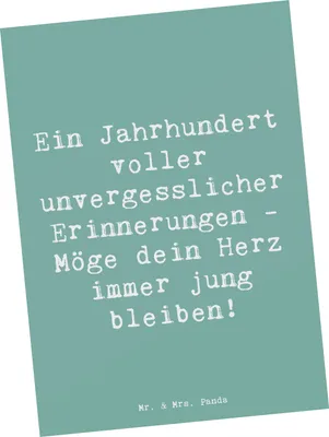 Produktbild von Mr. & Mrs. Panda Postkarte Spruch 100. Geburtstag Erinnerungen - Meeresbrise - Geschenk, Jubiläum, Feier, unvergessliche Momente, Postkarten, bildkarte, Ansichtskarten