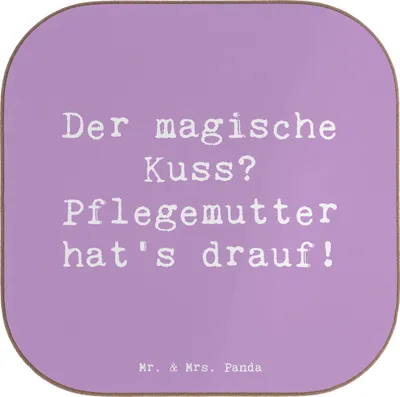 Produktbild von Mr. & Mrs. Panda Tassen Untersetzer Spruch Pflegemutter Kuss - Lavendeltraum - Geschenk, Verwandte, Trost, Magie, Holzuntersetzer, Coaster, Glas, Tischuntersetzer