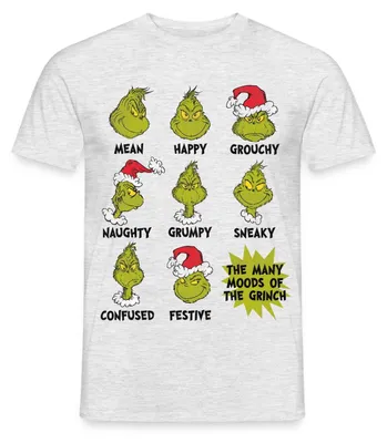 Produktbild von Spreadshirt Der Grinch Moods Of The Grinch Stimmungen Männer T-Shirt, L, Grau meliert
