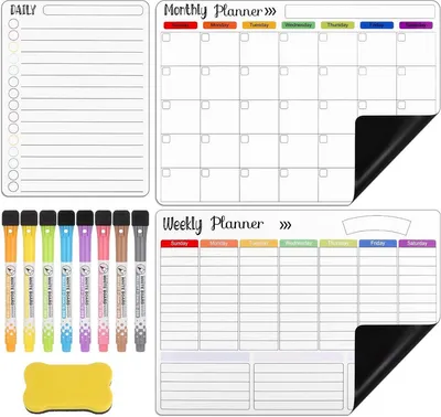 Productafbeelding van PromoHome® 3-delige magnetische whiteboard-set – maand- en weekplanner, 42x42 cm, wit