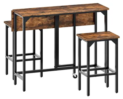 Productafbeelding van Opklapbare ontbijttafel met 2 barkrukken en industrieel design