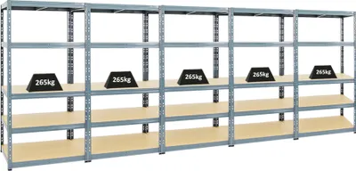 Produktbild von Mega Deal | 5x Schwerlastregal Tiger | HxBxT 180x90x60 cm |  Fachlast 265kg | Grau