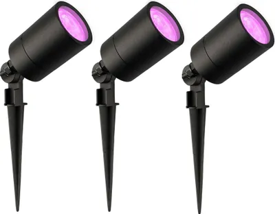 Produktbild von Ledvion - 3er Set, Gartenstrahler mit Erdspieß, IP65, 4,9W, 220-240V, RGB, LED Strahler, Gartenbeleuchtung mit Strom, Mit GU10 Leuchtmittel, Dimmbar, Wasserdicht
