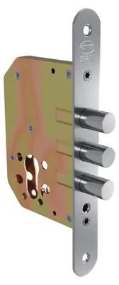 Produktbild von Einbauschloss mit Schrauben für Holztüren - 50 mm - Ohne Zylinder und Rosette - Stahl - Gebürstetes Chrom - Inklusive Schrauben