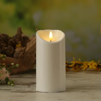Produktbild von LED Kerze 3D Flamme - Kunststoff - flackernde Flamme - H: 15cm - D: 7,5cm - Timer - für Außen - weiß
