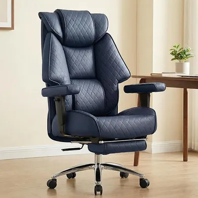 Productafbeelding van Bureaufauteuil tot 180 kg belastbaar, ergonomische bureaustoel met pocketvering, brede draaistoel voor kruissit, dik gestoffeerd, hoge rugleuning, managerstoel met lendensteun (blauw)
